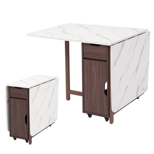 zenHarmet Foldable Extendable Dining Table with Storage & Wheels - Walnut
