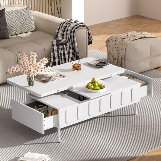 Merax Lift Top Coffee Table with Hidden Storage & Adjustable Foldable Design - White